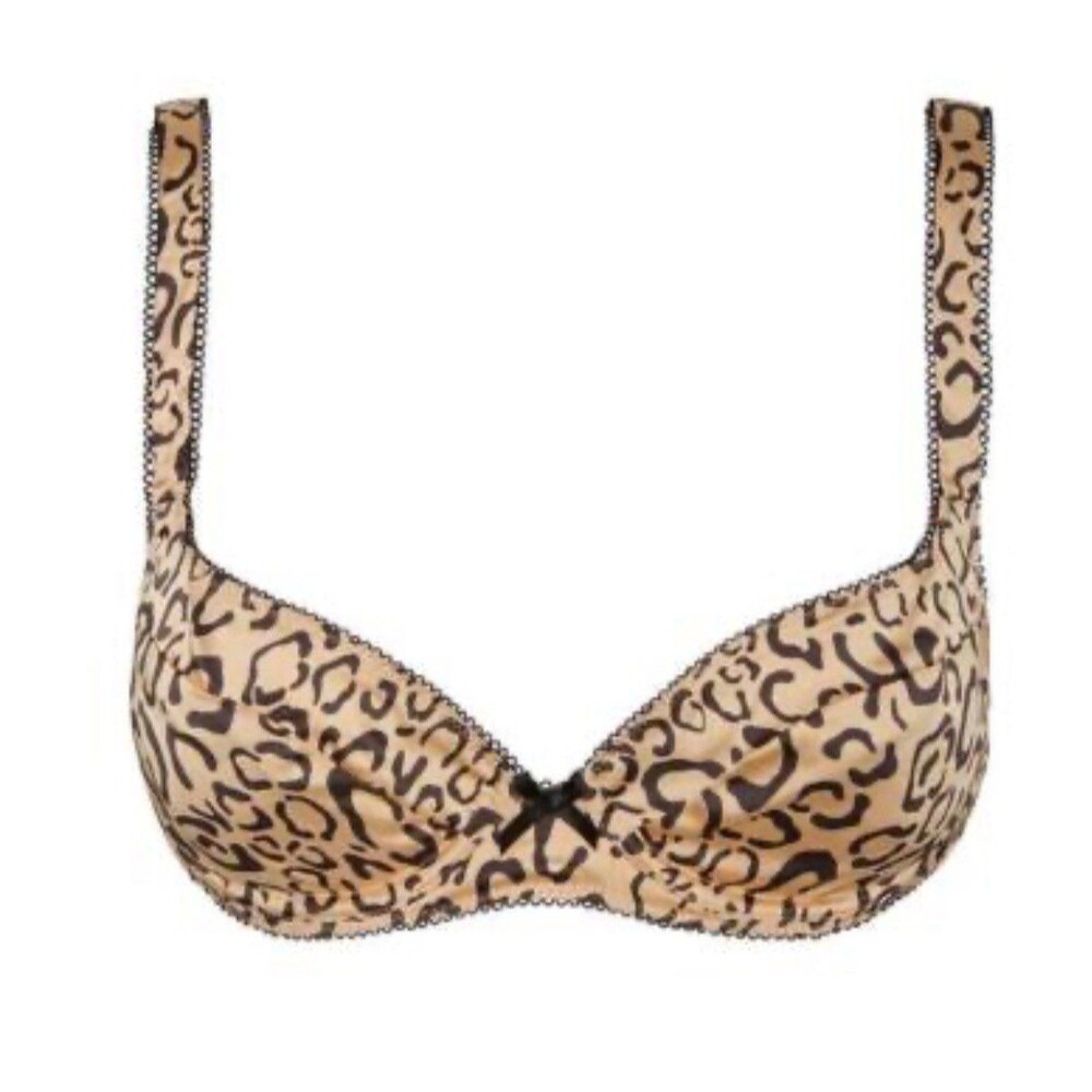 For Love & Lemons Leopard Satin Underwire Bra Small DD Animal Print